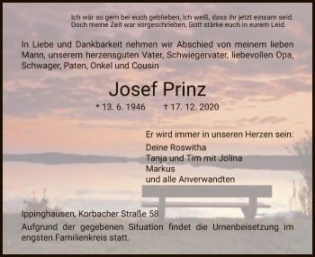 Traueranzeige von Josef Prinz von HNA