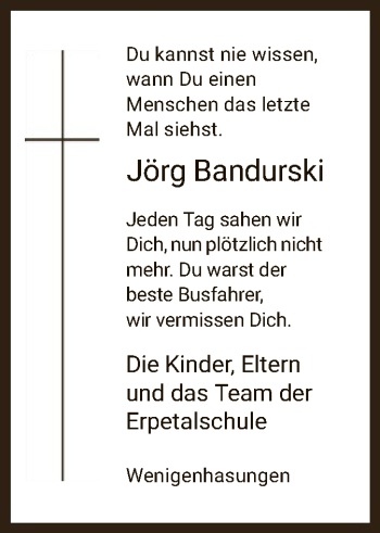 Traueranzeige von Jörg Bandurski von HNA