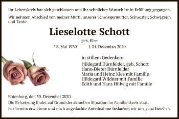 Traueranzeige von Lieselotte Schott von HNA