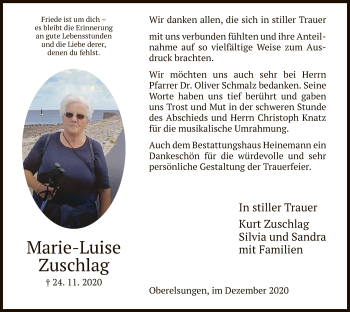 Traueranzeige von Marie-Luise Zuschlag von HNA