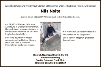 Traueranzeige von Nils Nolte von HNA