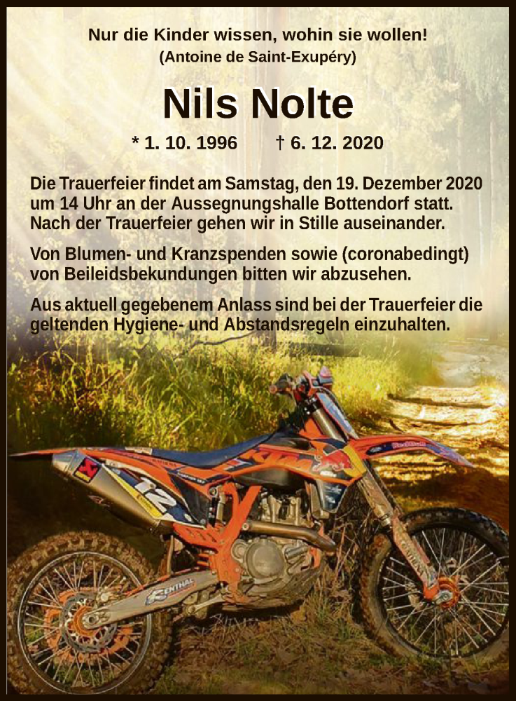  Traueranzeige für Nils Nolte vom 18.12.2020 aus HNA