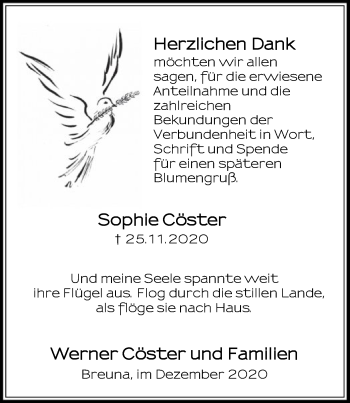 Traueranzeige von Sophie Cöster von HNA