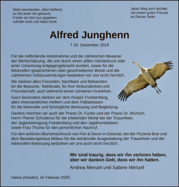 Traueranzeige von Alfred Junghenn von HNA