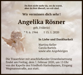 Traueranzeige von Angelika Rösner von HNA