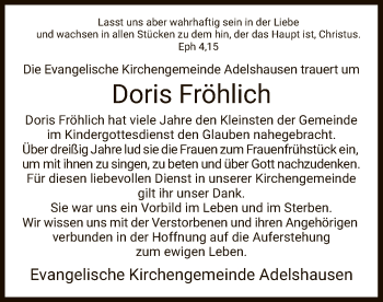 Traueranzeige von Doris Fröhlich von HNA