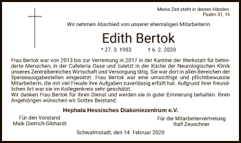 Traueranzeige von Edith Bertok von HNA