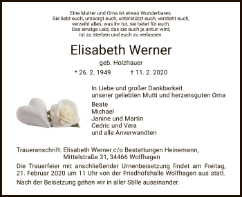 Traueranzeige von Elisabeth Werner von HNA