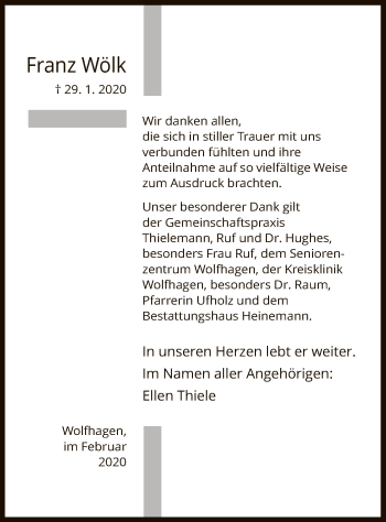 Traueranzeige von Franz Wölk von HNA
