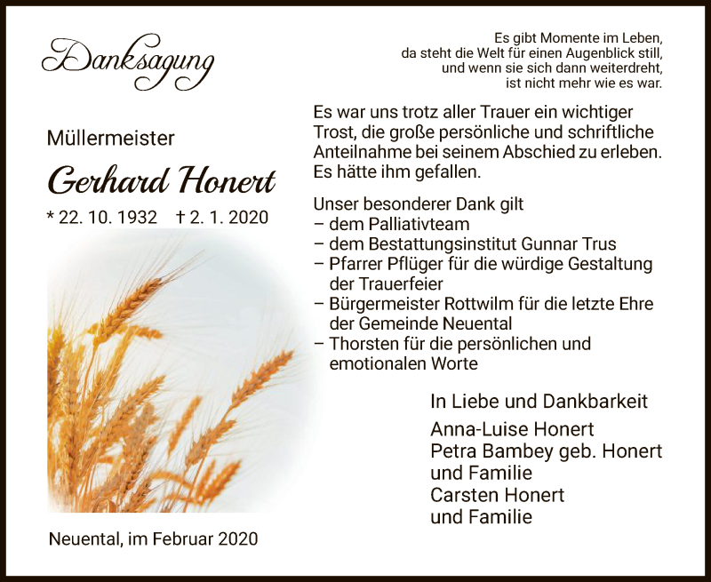Traueranzeigen Von Gerhard Honert Trauer Hna De