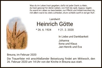 Traueranzeige von Heinrich Götte von HNA