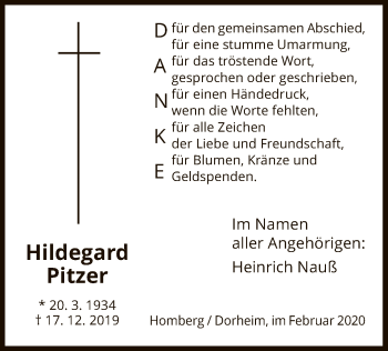 Traueranzeige von Hildegard Pitzer von HNA