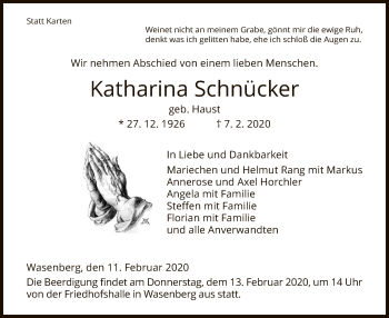 Traueranzeige von Katharina Schnücker von HNA