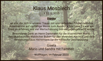 Traueranzeige von Klaus Mosblech von HNA