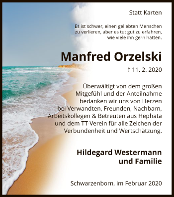 Traueranzeige von Manfred Orzelski von HNA