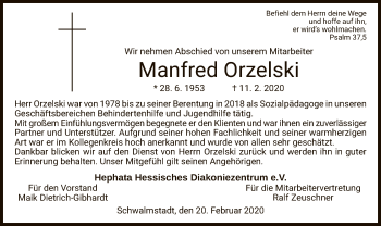 Traueranzeige von Manfred Orzelski von HNA