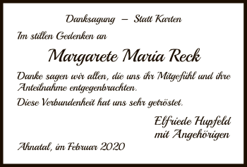 Traueranzeige von Margarete Maria Reck von HNA
