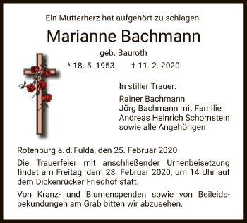 Traueranzeige von Marianne Bachmann von HNA