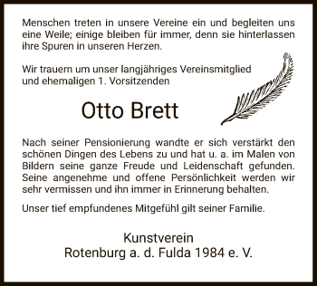 Traueranzeige von Otto Brett von HNA