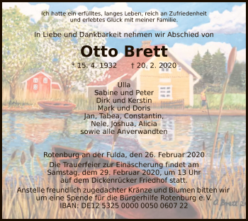 Traueranzeige von Otto Brett von HNA