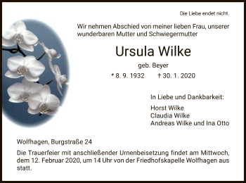 Traueranzeige von Ursula Wilke von HNA