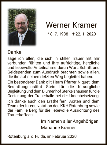 Traueranzeige von Werner Kramer von HNA