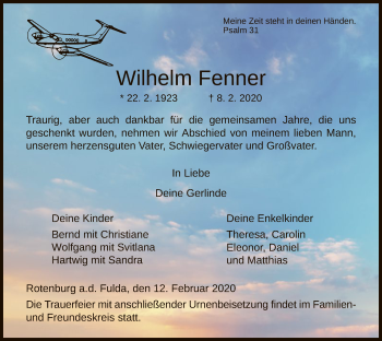 Traueranzeige von Wilhelm Fenner von HNA