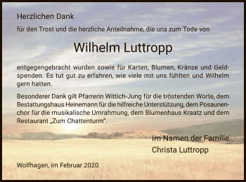 Traueranzeige von Wilhelm Luttropp von HNA