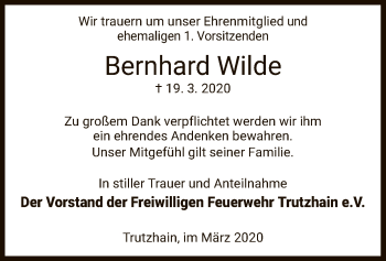 Traueranzeige von Bernhard Wilde von HNA