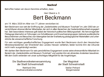 Traueranzeige von Bert Beckmann von HNA