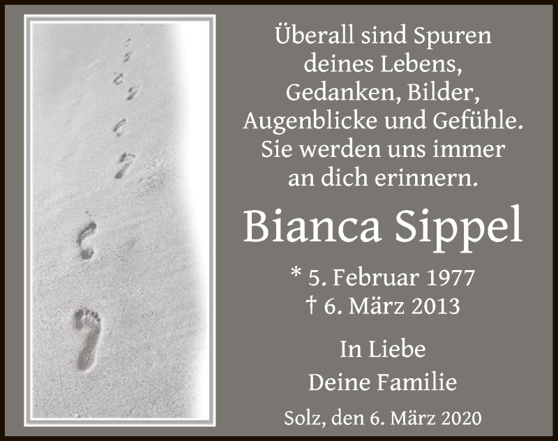  Traueranzeige für Bianca Sippel vom 06.03.2020 aus HNA