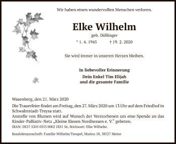 Traueranzeige von Elke Wilhelm von HNA