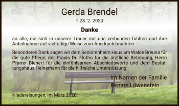 Traueranzeige von Gerda Brendel von HNA