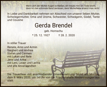 Traueranzeige von Gerda Brendel von HNA