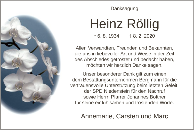  Traueranzeige für Heinz Röllig vom 06.03.2020 aus HNA