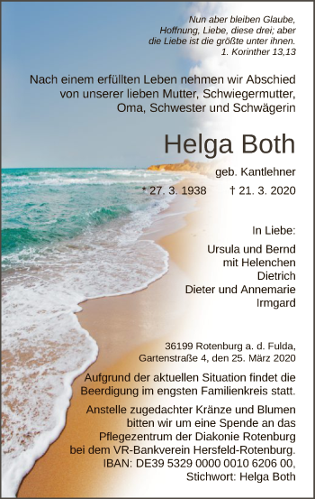 Traueranzeige von Helga Both von HNA