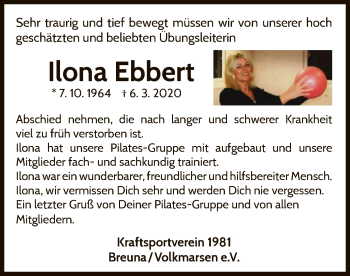 Traueranzeige von Ilona Ebbert von HNA