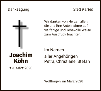 Traueranzeige von Joachim Köhn von HNA