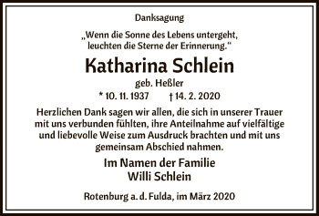 Traueranzeige von Katharina Schlein von HNA