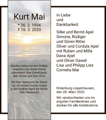 Traueranzeige von Kurt Mai von HNA