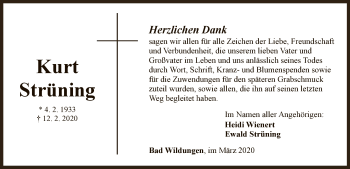 Traueranzeige von Kurt Strüning von HNA