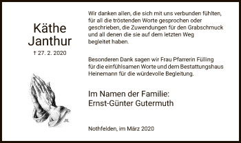 Traueranzeige von Käthe Janthur von HNA