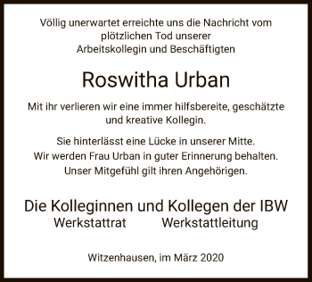 Traueranzeige von Roswitha Urban von HNA