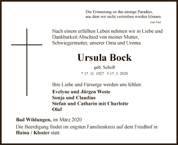 Traueranzeige von Ursula Bock von HNA
