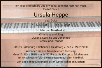 Traueranzeige von Ursula Heppe von HNA