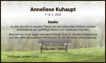 Traueranzeige von Anneliese Kuhaupt von HNA