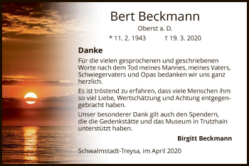 Traueranzeige von Bert Beckmann von HNA