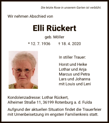 Traueranzeige von Elli Rückert von HNA