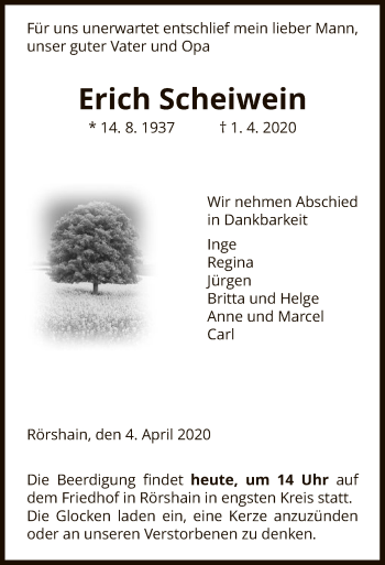 Traueranzeige von Erich Scheiwein von HNA