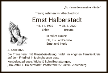 Traueranzeige von Ernst Halberstadt von HNA